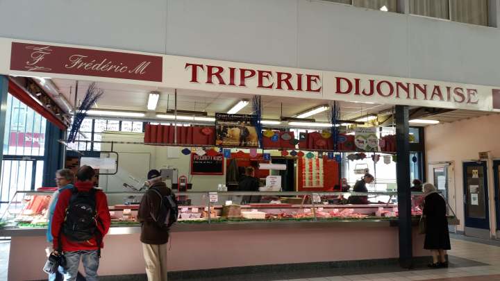 Tripe stall in food market in dijon france