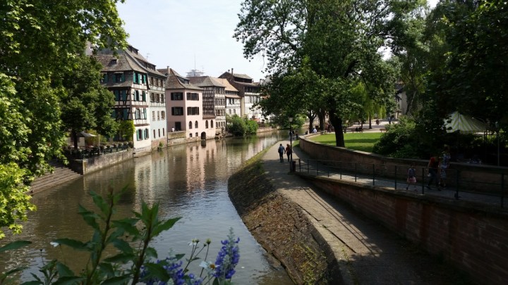 View from bridge of river in Strasbourg alsace france