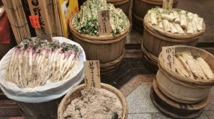 pickles on display nishiki market kyoto